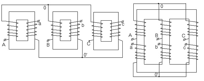 схема трёхфазного трансформатора
